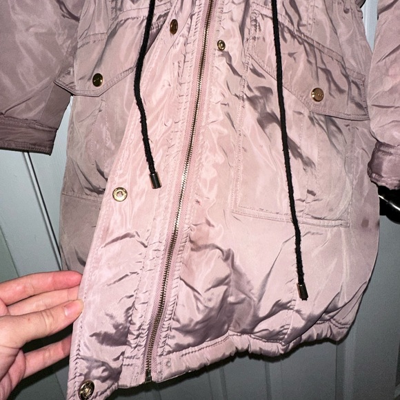 Bebe - Women’s Pink/Mauve Parka Coat Fur Hood - Picture 11 of 14